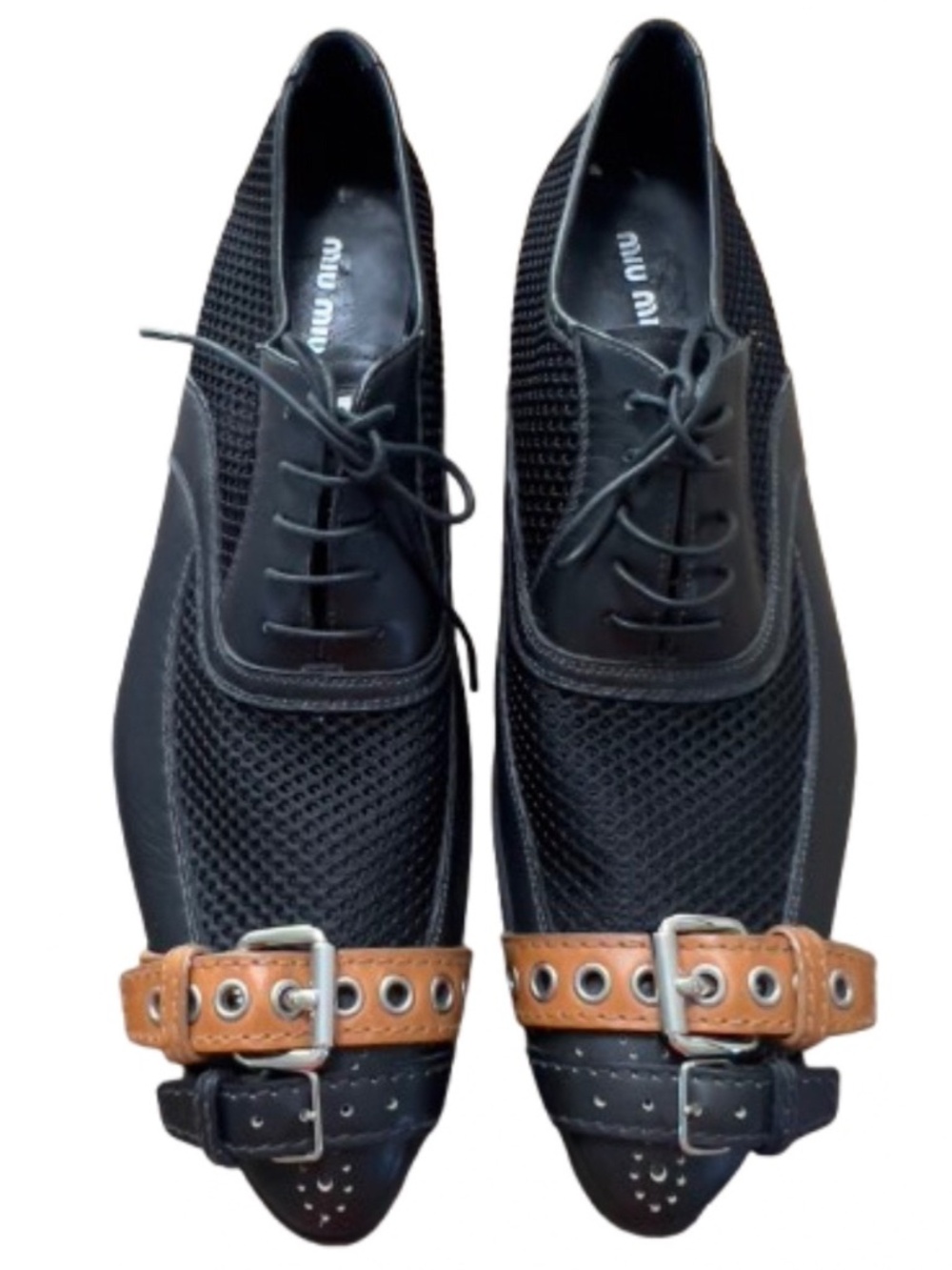 NEW! Miu Miu Leather Buckle Moccasin Loafer Shoes Oxford Italy Black Size 40